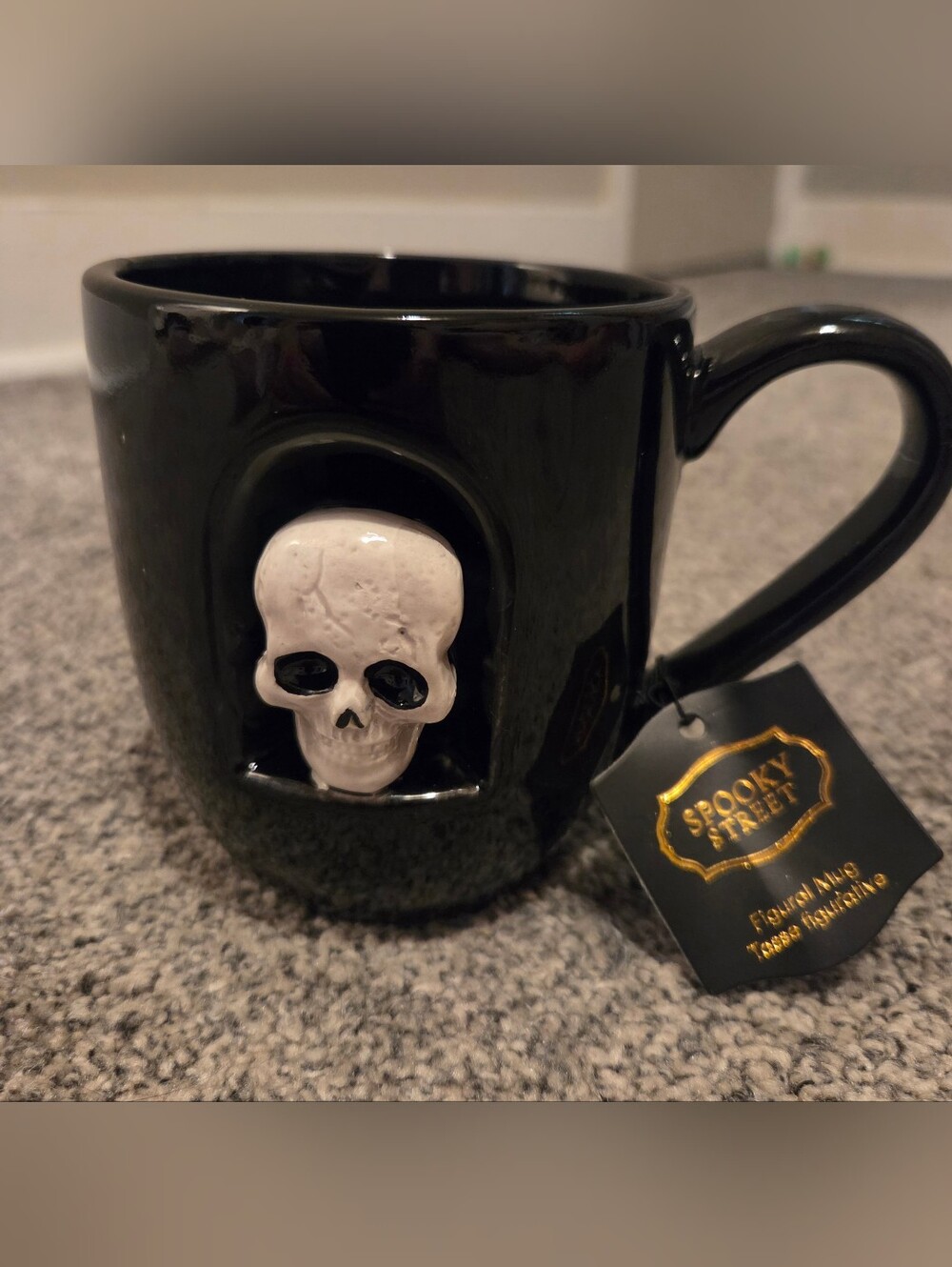 Black Ceramic Skull Accent Mug - Gothic Coffee Cup